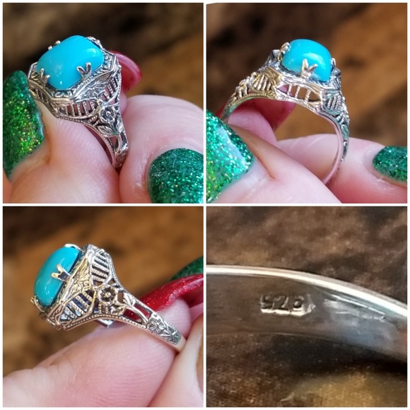 Genuine Sleeping Beauty Turquoise Filigree Ring 6 - Picture 4 of 5